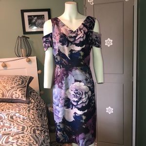 Tahari ALS Purple Floral Dress Size 14